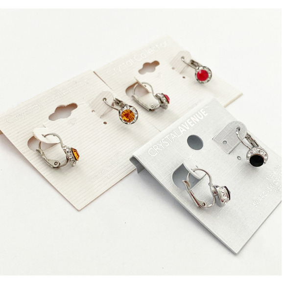 Trio of Mini Swarovski Crystal Halo Leverback Earrings - Picture 2 of 2